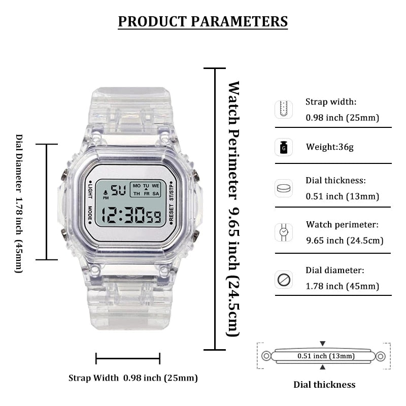 Transparent Digital Watch Square