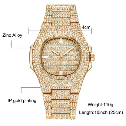 Men Hip Hop Men Iced Out Watches Luxury Date Quartz