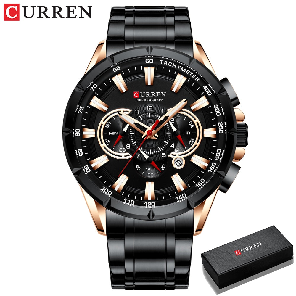 Luxury Brand Stainless Steel Quartz Watch Chronograph Date