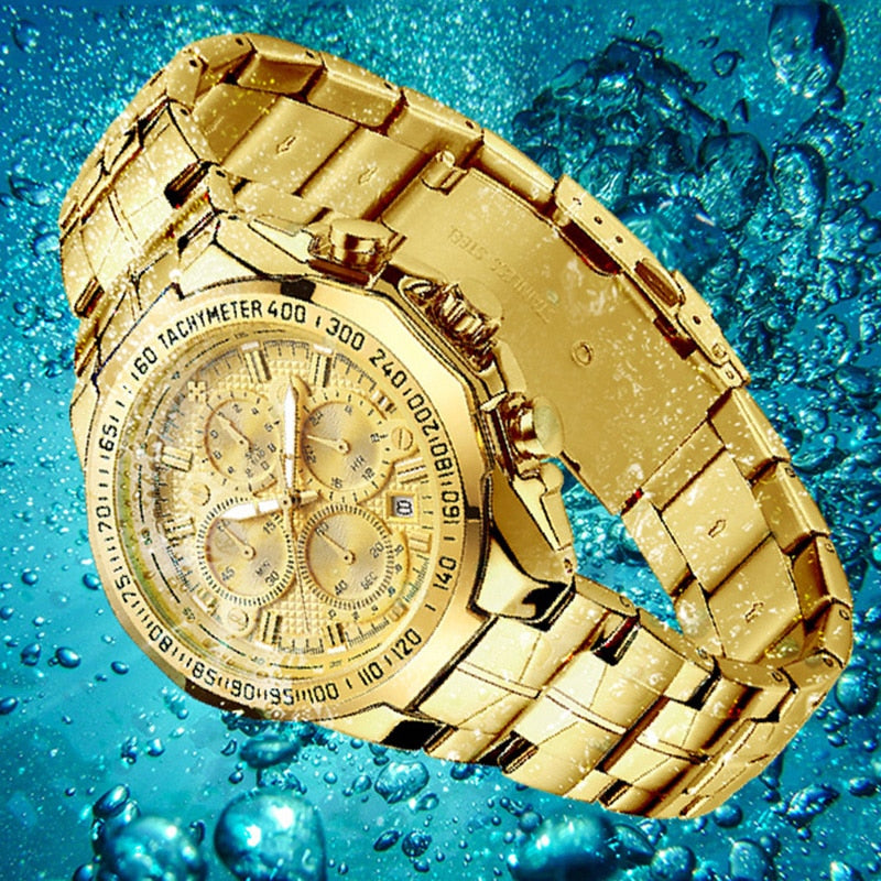 Top Brand Luxury Gold Full Steel Waterproof