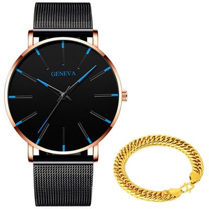 Ultra Thin Blue Stainless Steel Mesh Belt Watch