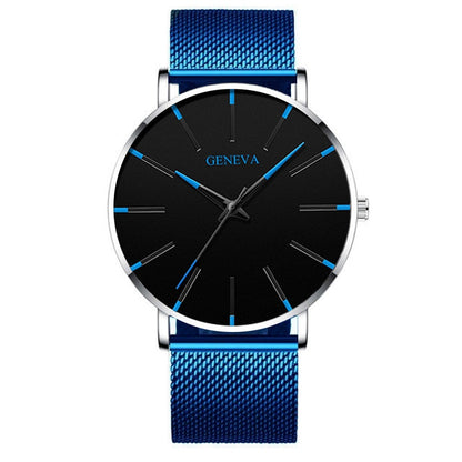 Ultra Thin Blue Stainless Steel Mesh Belt Watch