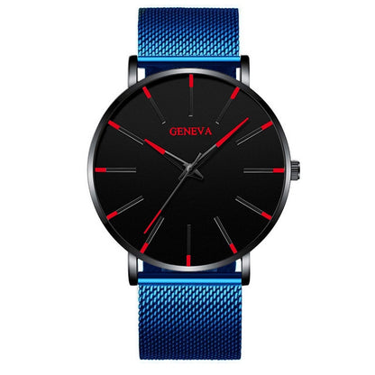 Ultra Thin Blue Stainless Steel Mesh Belt Watch