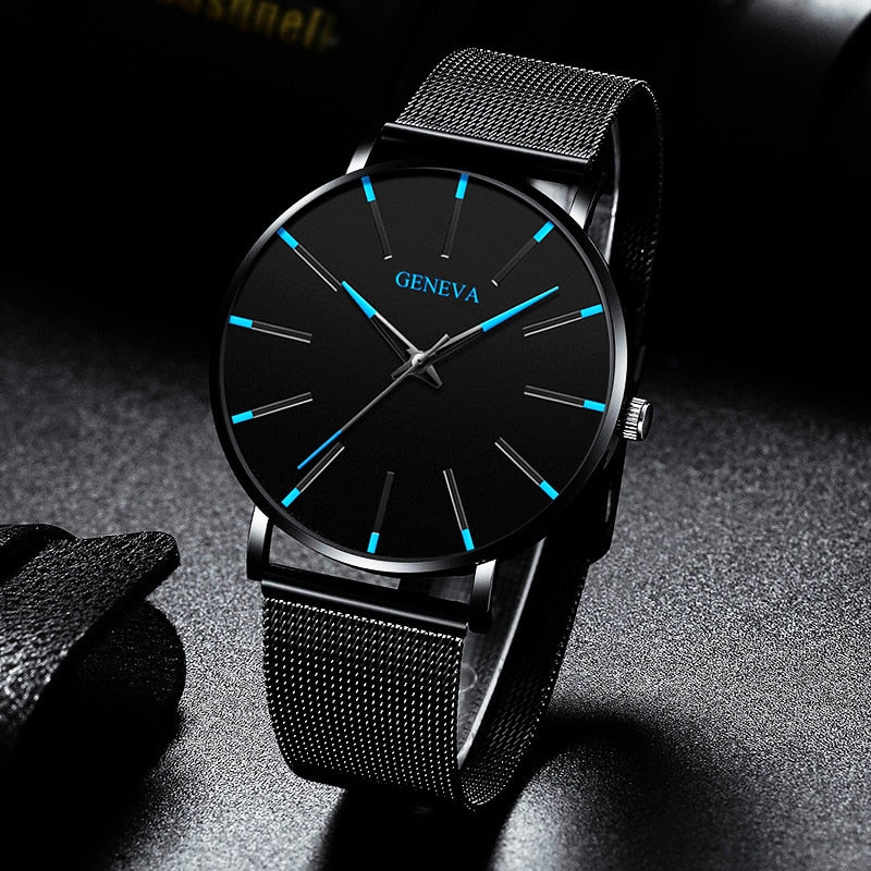 Ultra Thin Blue Stainless Steel Mesh Belt Watch