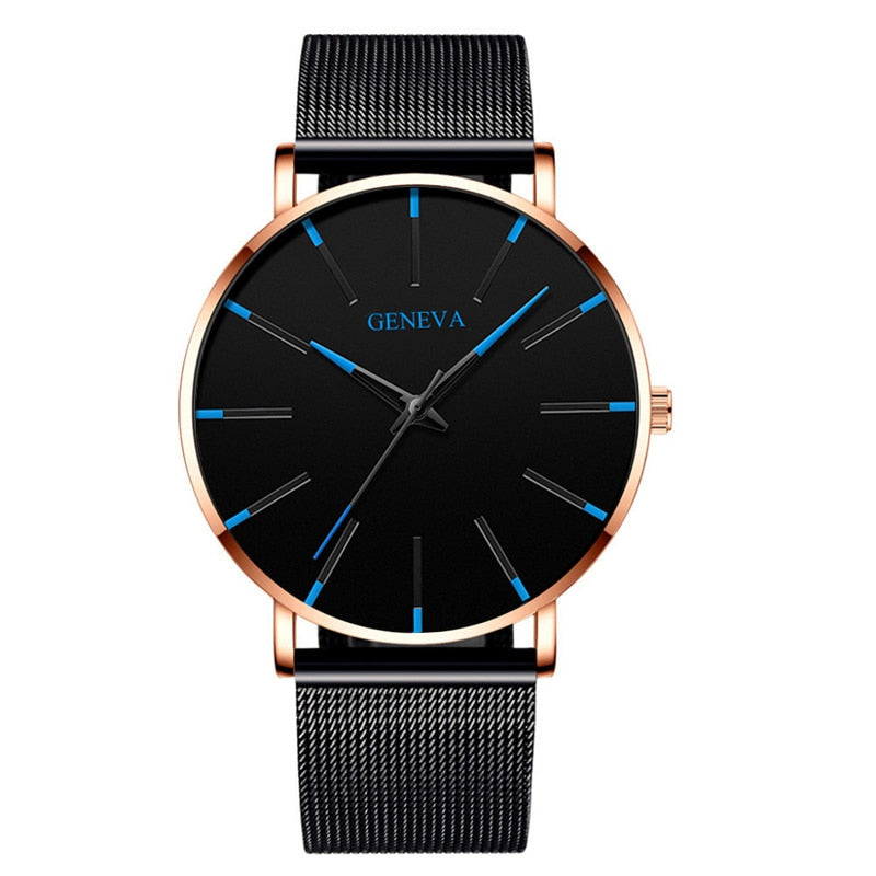 Ultra Thin Blue Stainless Steel Mesh Belt Watch