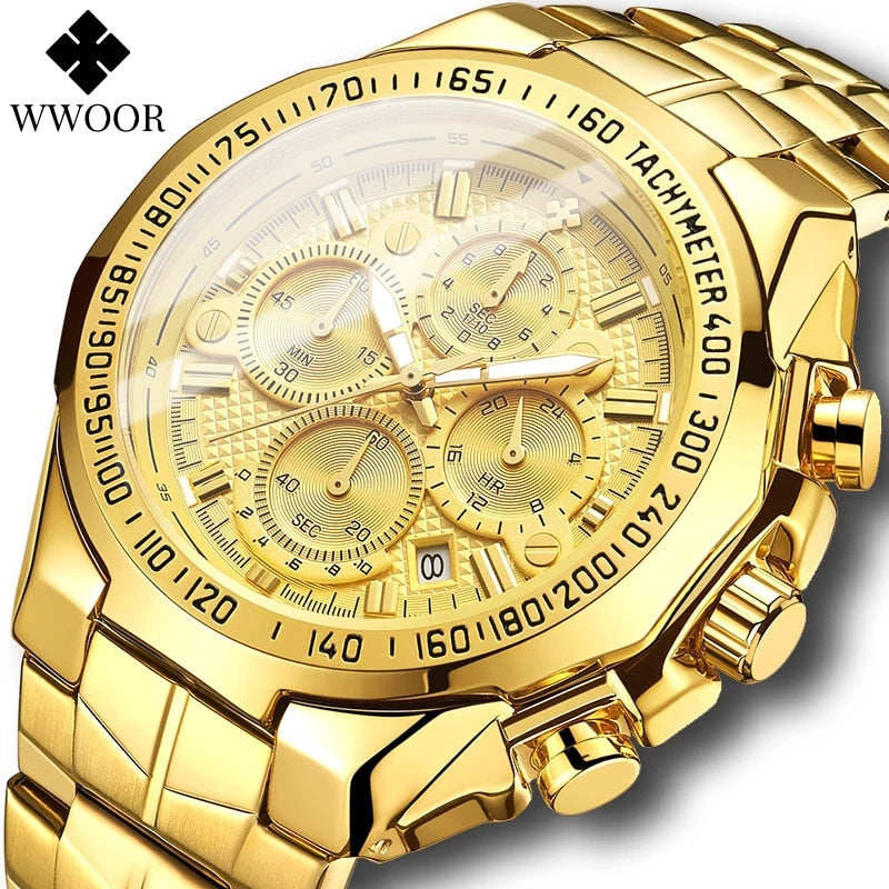 Top Brand Luxury Gold Full Steel Waterproof