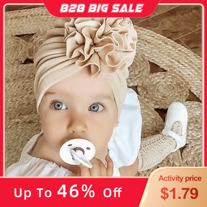 Cute Flower Baby Girl Indian Hat Solid Color Newborn Infant Cap Beanies Headwrap Kids Hat Turban Bonnet