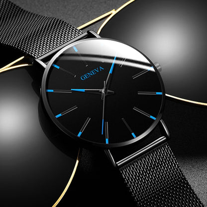 Ultra Thin Blue Stainless Steel Mesh Belt Watch