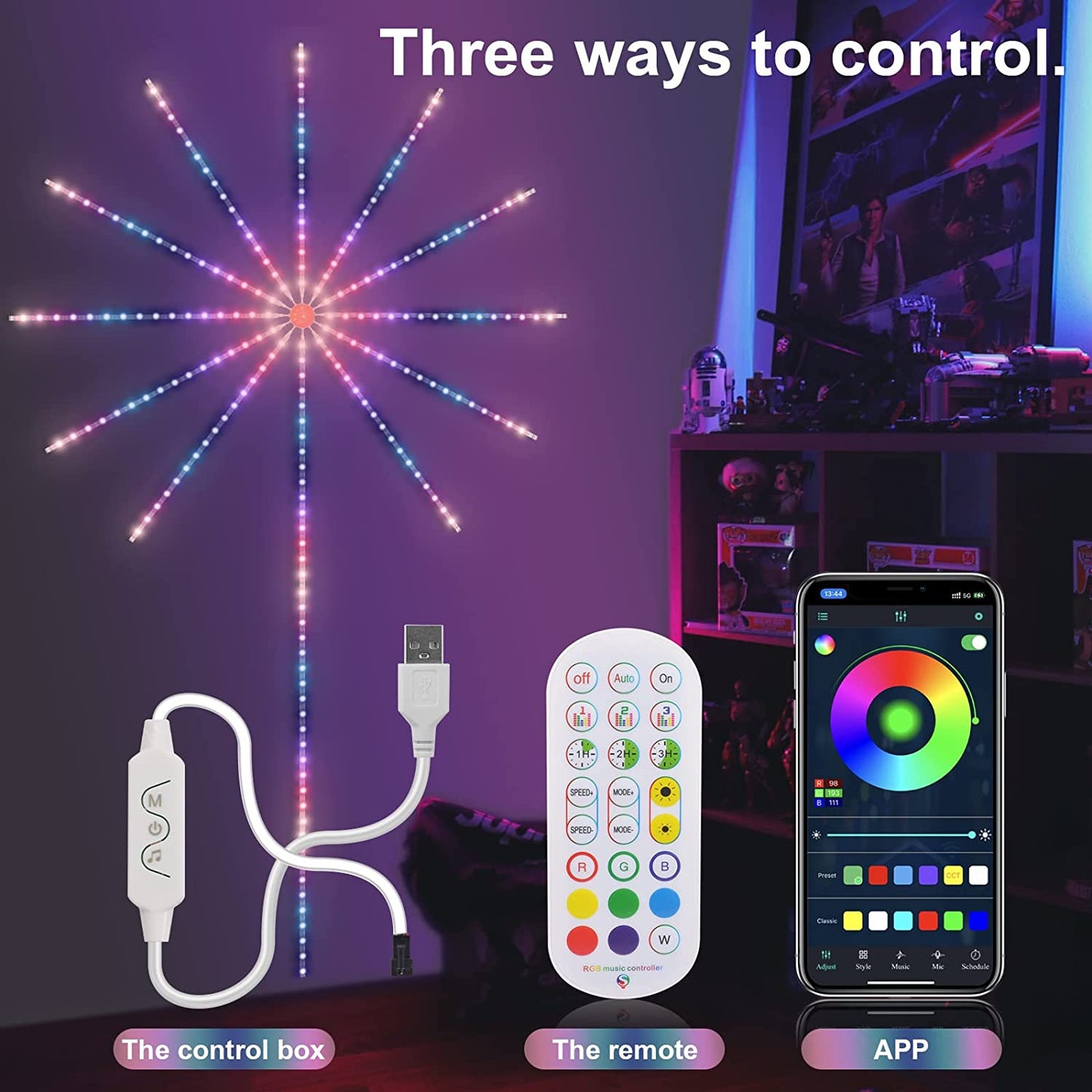 Firework Lights LED Strip Music Sound Sync Color Changing Remote Control