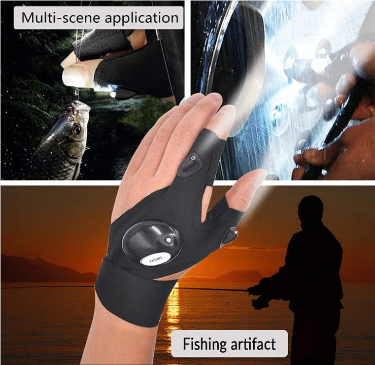 Outdoor Flashlight Luminous Fishing Gloves Half-finger