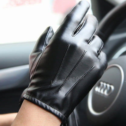 Luxurious PU Leather Winter Autumn Driving Keep Warm Gloves