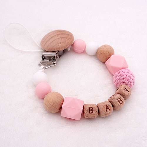 Personalized Silicone Wood Pacifier Clips Safe Teething