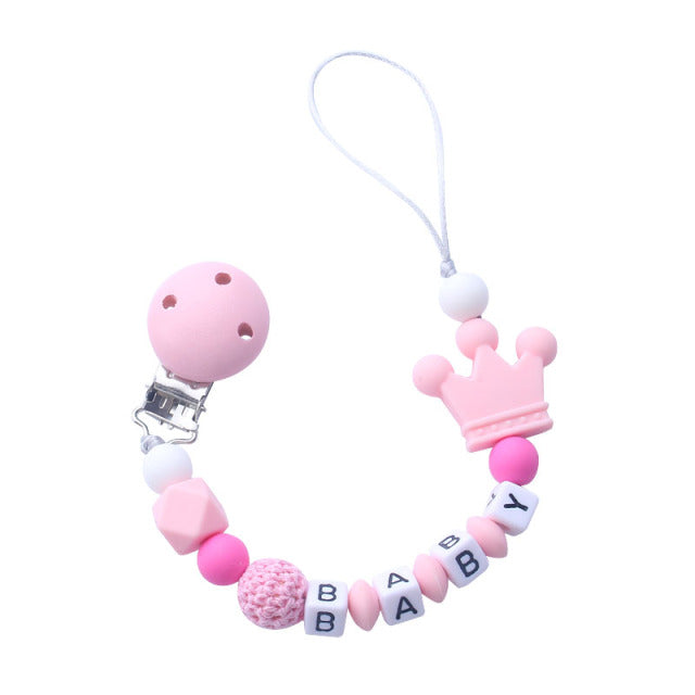 Pink Silicone Personalized Name Baby Pacifier Clips