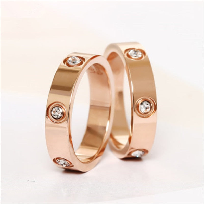 Trendy Stainless Steel Rose Gold Color Love Ring