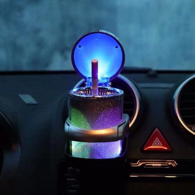 Car ashtray with LED light cigarette cigar ashtray container