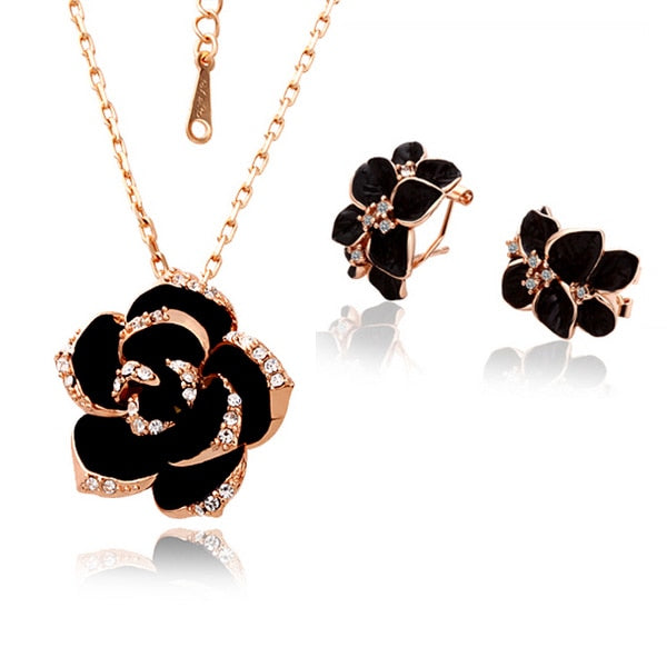 Fashion Rose Flower Enamel Jewelry Set Rose