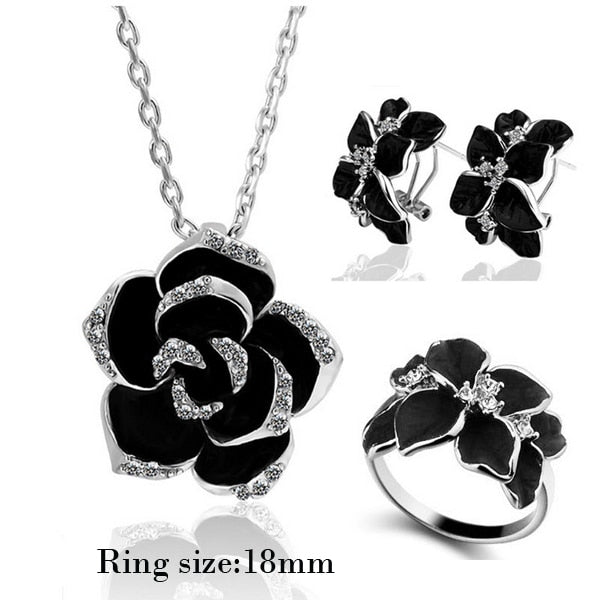 Fashion Rose Flower Enamel Jewelry Set Rose