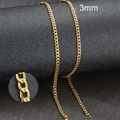 Cuban Link Chain Necklace Stainless Steel Gold