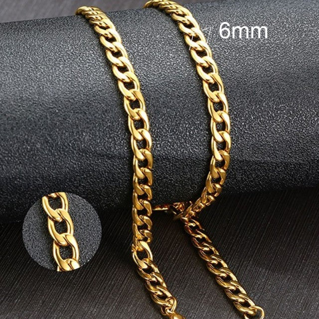 Cuban Link Chain Necklace Stainless Steel Gold