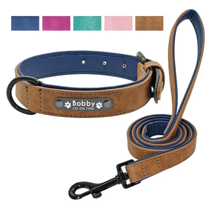 Leather Dog Collar Leash Set Personalized Customized Dog