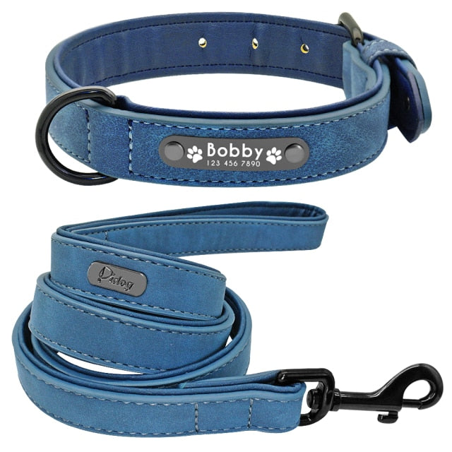 Leather Dog Collar Leash Set Personalized Customized Dog