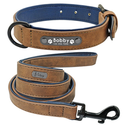 Leather Dog Collar Leash Set Personalized Customized Dog