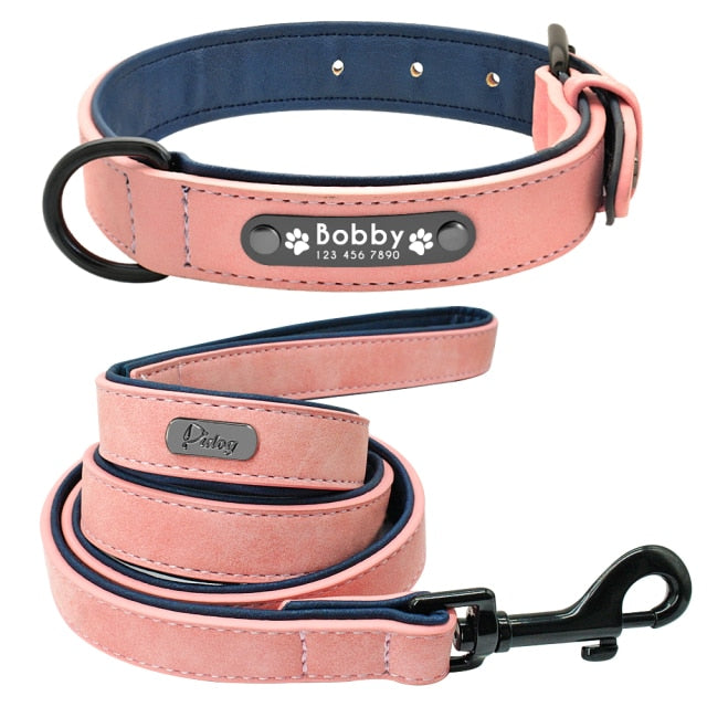 Leather Dog Collar Leash Set Personalized Customized Dog