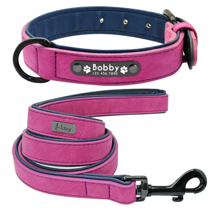 Leather Dog Collar Leash Set Personalized Customized Dog