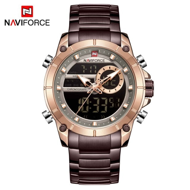 Military Sport Wrist Watch Gold Quartz Steel Waterproof