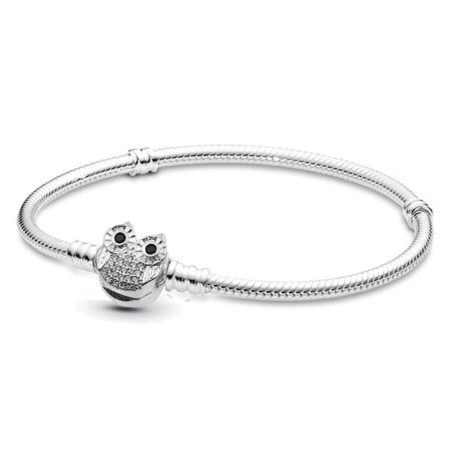 Boosbiy Silver Plated Cute Owl Snake Chain Charm Bracelet