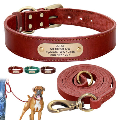 Custom Leather Dog Collar Leash Set Personalized Pet