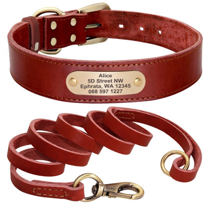 Custom Leather Dog Collar Leash Set Personalized Pet