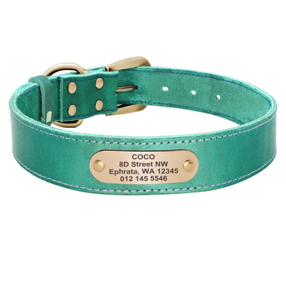 Custom Leather Dog Collar Leash Set Personalized Pet