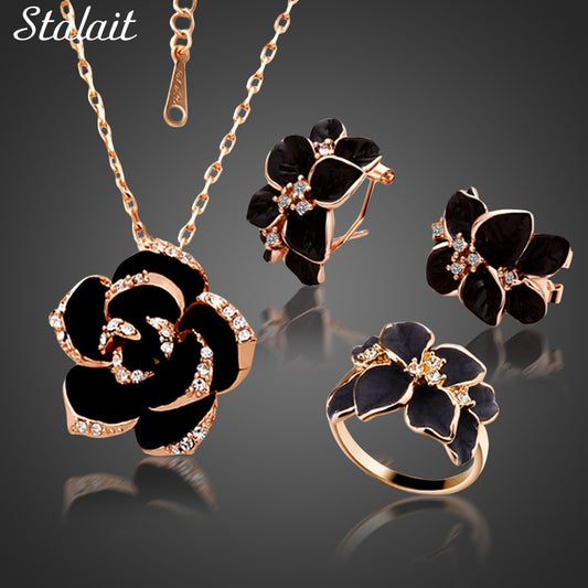 Fashion Rose Flower Enamel Jewelry Set Rose