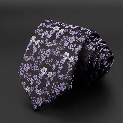 New Men's Tie Classic Solid Color Stripe Flower