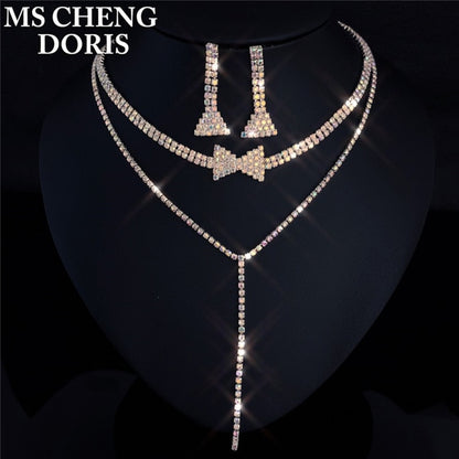 Rhinestone Long Pendant Full Crystal Silver Plated Necklace