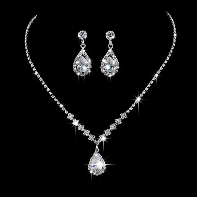 Rhinestone Long Pendant Full Crystal Silver Plated Necklace