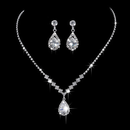 Rhinestone Long Pendant Full Crystal Silver Plated Necklace