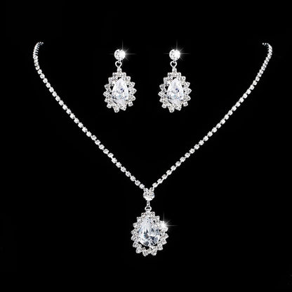 Rhinestone Long Pendant Full Crystal Silver Plated Necklace