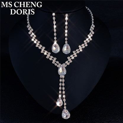 Rhinestone Long Pendant Full Crystal Silver Plated Necklace