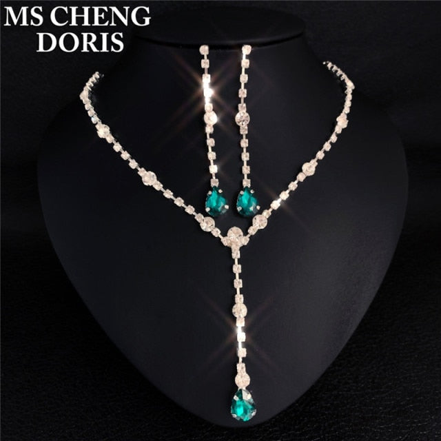 Rhinestone Long Pendant Full Crystal Silver Plated Necklace