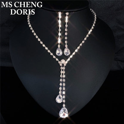 Rhinestone Long Pendant Full Crystal Silver Plated Necklace