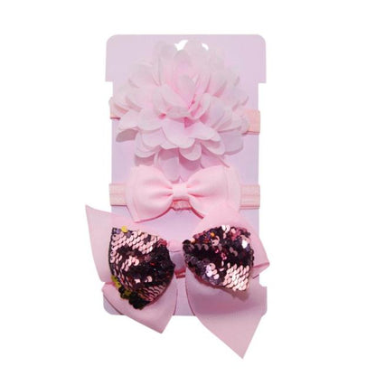 Sequin Felt Bow Lotus Flower Elastic Headbands Kid