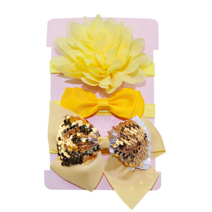 Sequin Felt Bow Lotus Flower Elastic Headbands Kid