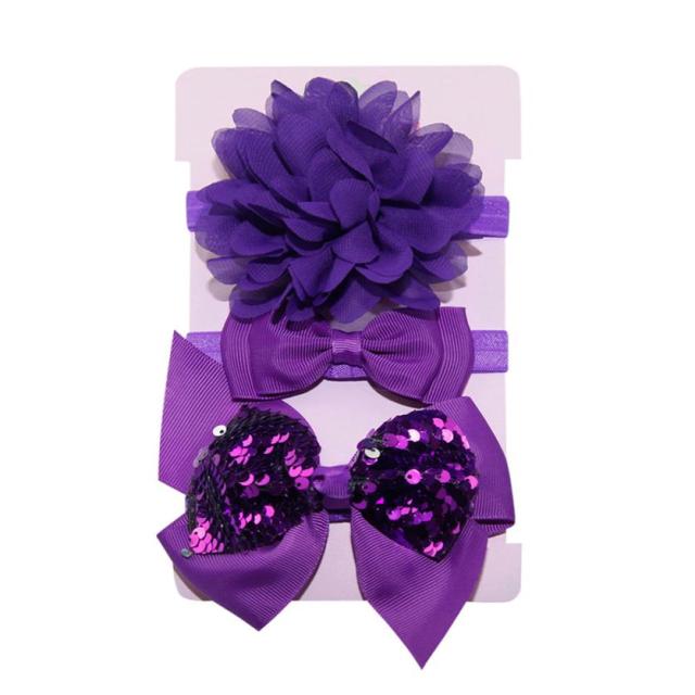 Sequin Felt Bow Lotus Flower Elastic Headbands Kid