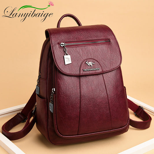 Soft Leather Backpacks Vintage Female Shoulder Bags