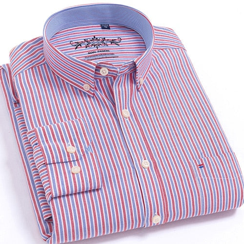 Long Sleeve Oxford Plaid Striped Casual Shirt