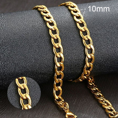 Cuban Link Chain Necklace Stainless Steel Gold