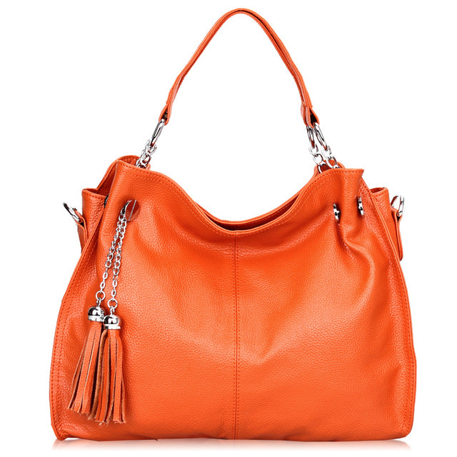 leather handbag lady tassel shoulder