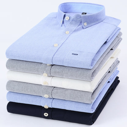 Casual Pure Cotton Oxford Mens Shirts White Long Sleeve